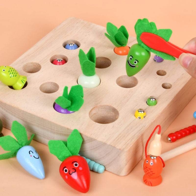 Juego educativo de madera multifuncional cosecha y pesca