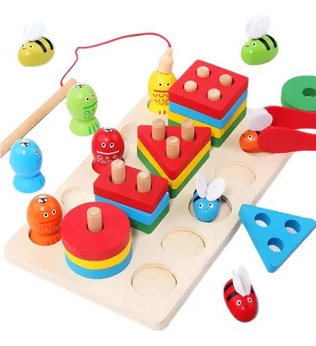 Juego de motricidad combinada, pesca, encaje y pinza