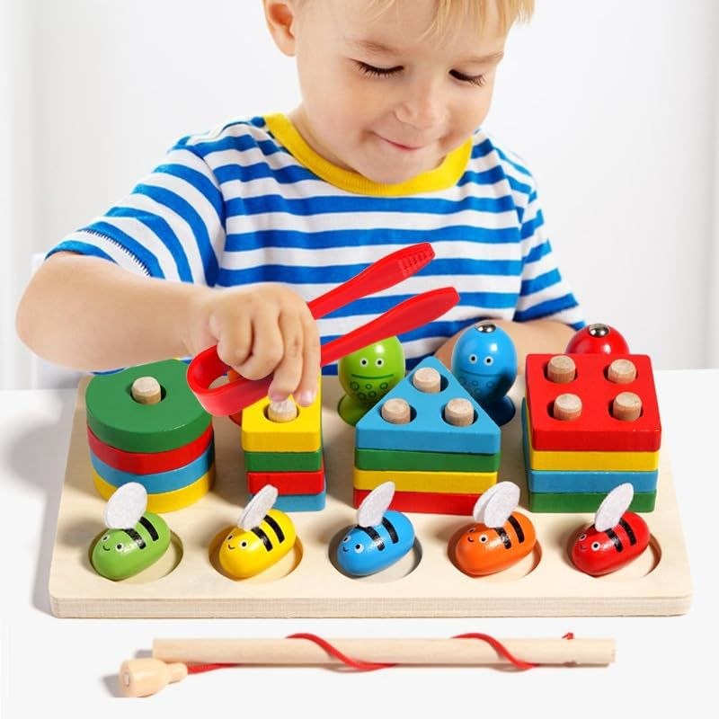 Juego de motricidad combinada, pesca, encaje y pinza